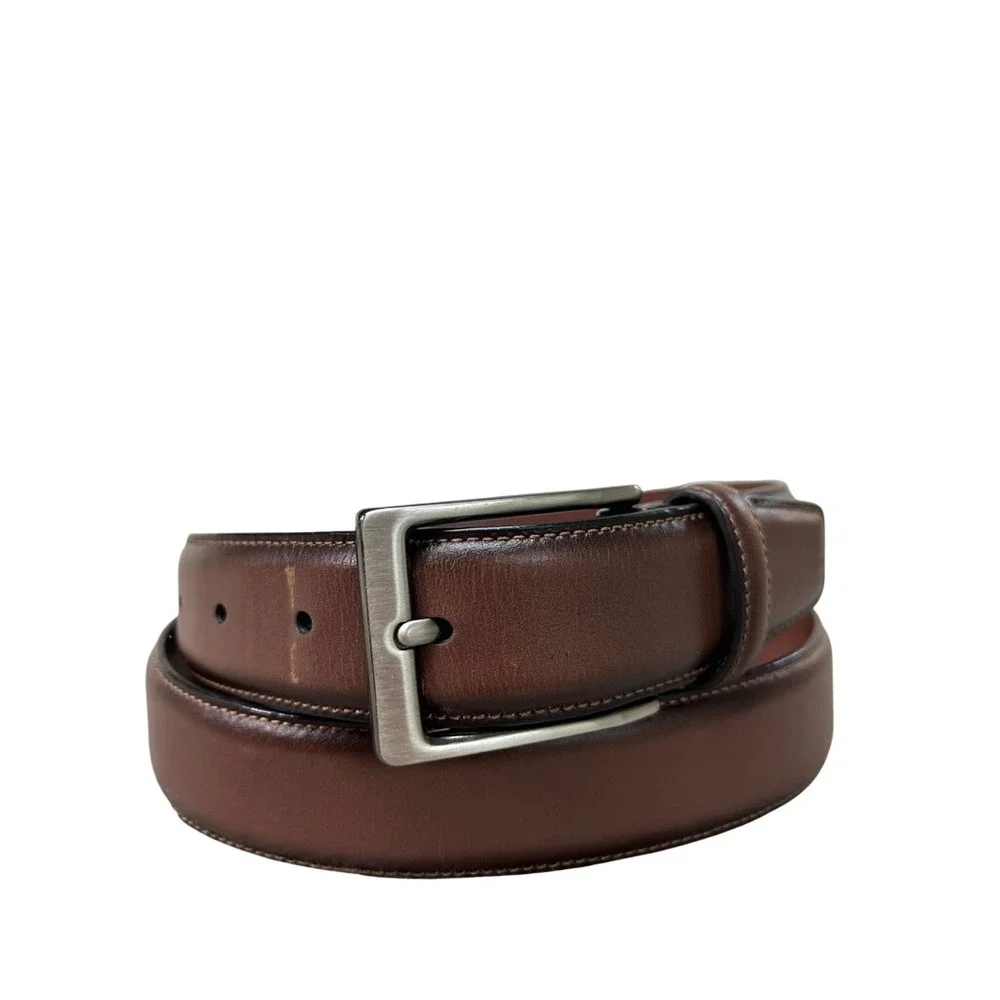 Perry Ellis Portfolio Mens Brown Leather Dress Belt 38 Full Grain Cowhide 1P3205